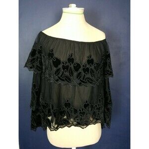 Endless Rose Tired Appliquéd Black Long Sleeve Mesh Glam top sz Small